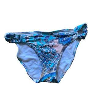 Women’s swimming bottoms blue multicolored paisley print cheeky swimsuit sz L